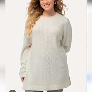 Ulla Popken Off-white Cable Knit Sweater Tunic Womens Plus Size 28 / 30 Casual